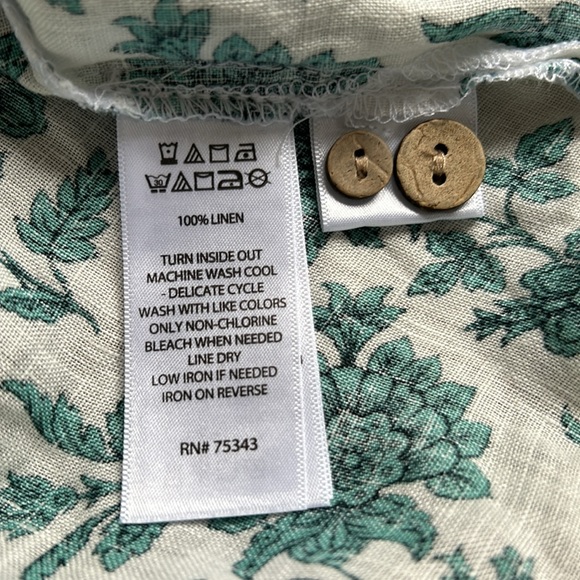 Cynthia Rowley Women Linen 1X Top Blouse White Green Floral Pullover NWT - Picture 8 of 11
